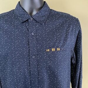 Scotch & Soda Mens Medium Shirt Navy Button LS‎ Layered Pocket AOP Tiny Diamonds